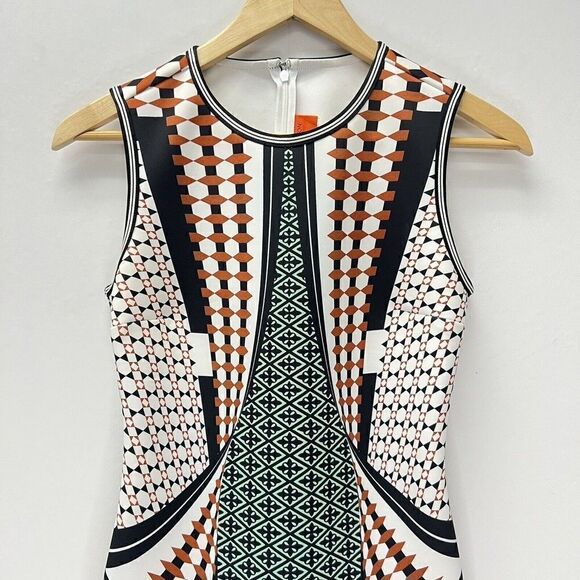Clover Canyon Neoprene Sheath Dress Earth Tones Bold Print Graphic Sleeveless XS - Picture 2 of 11